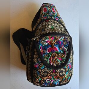 👛 Goodhan Colorful Embroidered Half Backpack w/ Intricate Design 12" X 7" X 3"